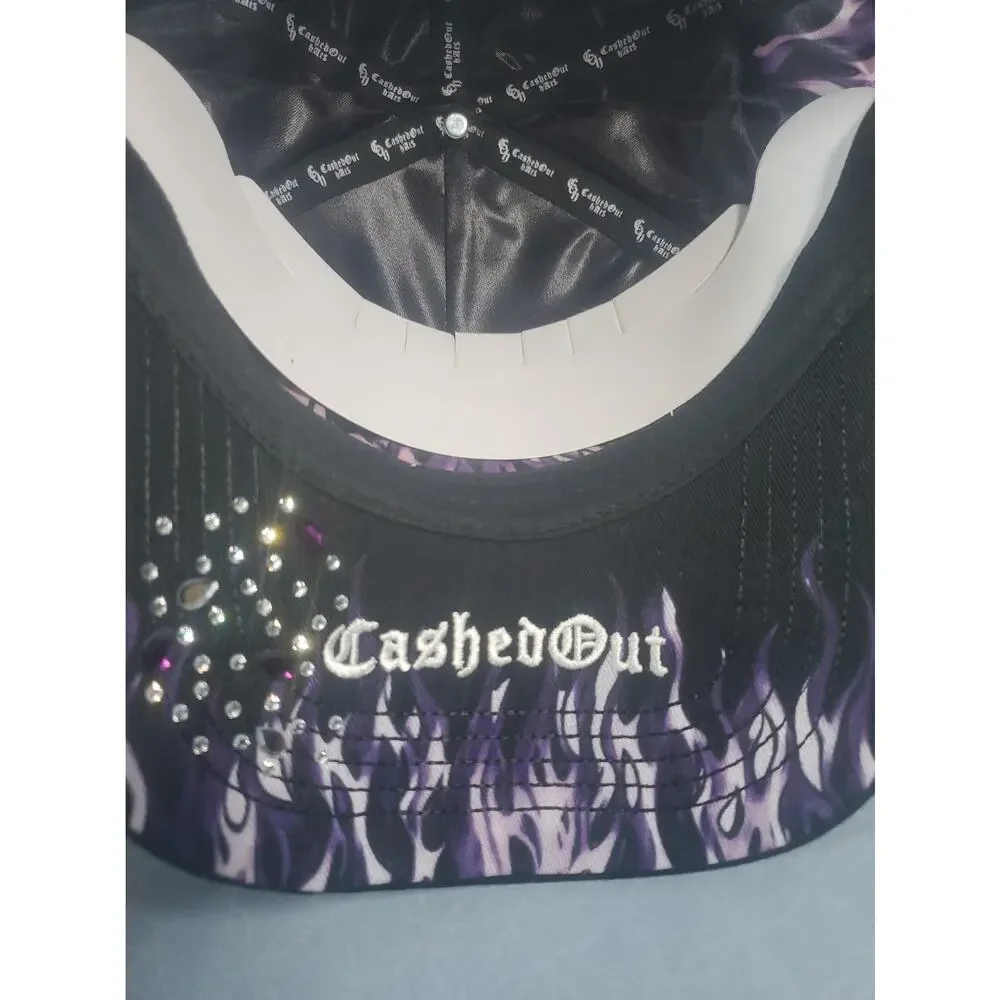 CASHED OUT HATS Purple Flame Black Purple Snapback Hat Skull Full Set COFLAMES